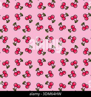 seamless pattern with hand drawn cherry image in flat style Vector Stock Vector