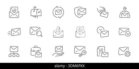 Set of minimalist email and mail icons. Linear style symbols vector collection for business and communication Stock Vector