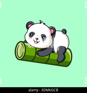 Cute Panda Surfing on Bamboo Vector Illustration Cartoon Design Stock Vector