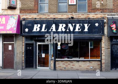 Blarney Bar, 146-09 Jamaica Ave, Queens, New York, NYC storefront of a neighborhood dive bar in Jamaica Queens. Stock Photo