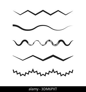 Wavy line dividers. Horizontal stroke set. Abstract border Vector elements. Black simple shapes. Stock Vector