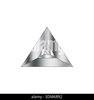 Pyramid silver icon. Triangular metal symbol. Chrome geometric Vector. Shiny steel shape. Stock Vector