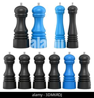 Set of colorful salt and pepper grinders isolated on a white background ...