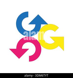 Recycle arrow symbol. CMYK three color. Rotation loop Vector. Process cycle sign. Stock Vector