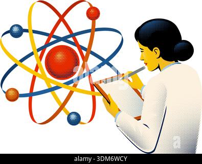 Scientist Studying Atomic Physics Illustration Stock Vector