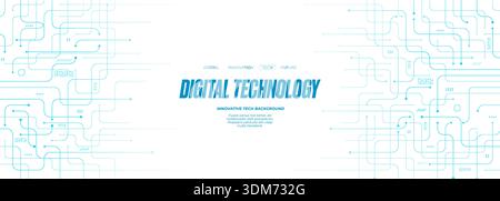 Tech banner with flowing lines and circuit patterns.  Stock Vector