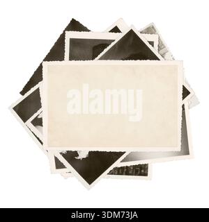 Stack of Old Photos Isolated on White Background Stock Photo