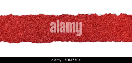 Red Ripped Torn Glistering Paper Banner Isolated on White Background Stock Photo