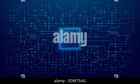 Empty semiconductor on circuit board blue background. Stock Vector