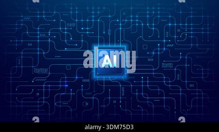 AI chip with abstract circuit board on technology blue background Stock Vector