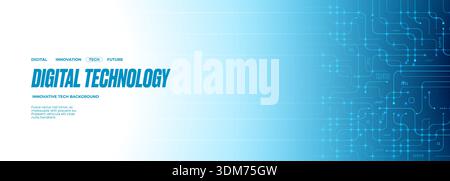 Tech banner with flowing lines and circuit patterns.  Stock Vector
