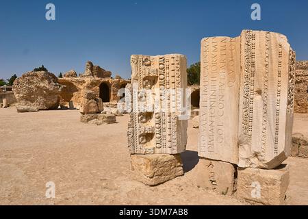 Ancient Ruins of Carthage With Tall Columns and Carved Stone