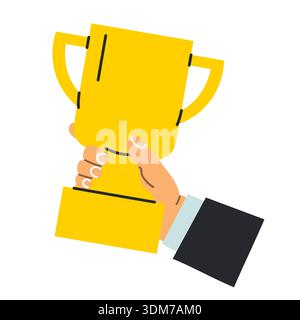 businessman hand holding winner cup as a symbol of success, achievement and victory, business leadership and motivation concept -vector illustration Stock Vector