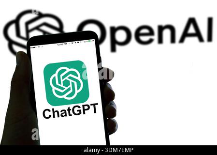 Barcelona, Spain - 4 february 2026: In this photo illustration the logo of the AI chatbot Chat GPT by Open AI is seen on the display of a smartphone. Stock Photo