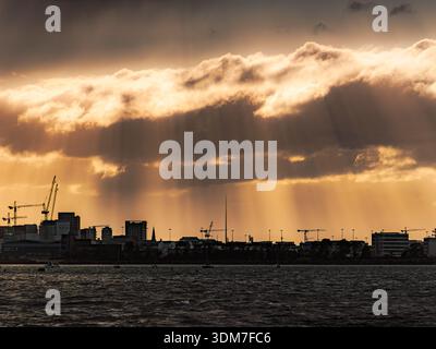 Sunbeams over Dublin City from Clontarf Stock Photo