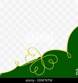 Right Corner Lower Border of Frame made of One continuous Line Clover Trefoil and Paper cut shapes. Isolated Vector illustration St Patrick Day Greetings Promo Cards Party invite, leaflet, banner, tag Stock Vector
