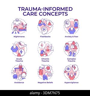 Trauma informed care multi color concept icons Stock Vector