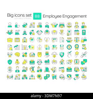 Employee engagement two color line icons set Stock Vector