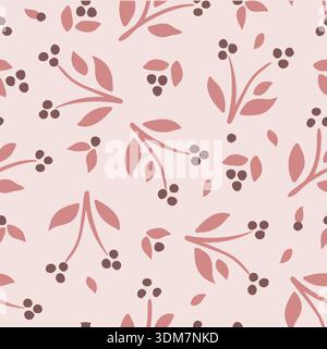 Hand-drawn tossed floral buds seamless vector pattern background. Simple scattered tonal pink flowers on a subtly textured backdrop. Modern simple Stock Vector