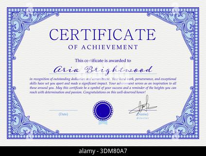 Certificate or diploma in vintage style. Ornate Frame borders design. Vector template. Stock Vector