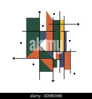 Abstract geometric composition with interlocking lines, vectors and colored shapes in a modern constructivist style Stock Photo