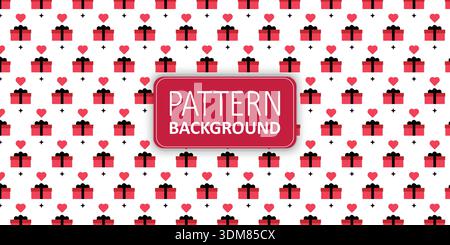 Seamless gift box and heart pattern background with repeating symbols Stock Vector
