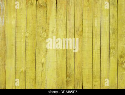 Bright yellow wooden plank wall texture background with vertical boards, natural wood grain Stock Photo