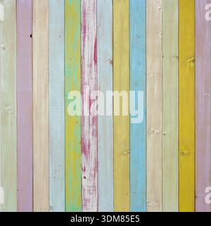 Pastel rainbow wooden background, vertical colorful boards in soft pink blue yellow green lavender Stock Photo
