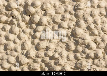 Beige textured wall featuring rough bumpy stucco plaster creating an abstract pattern Stock Photo