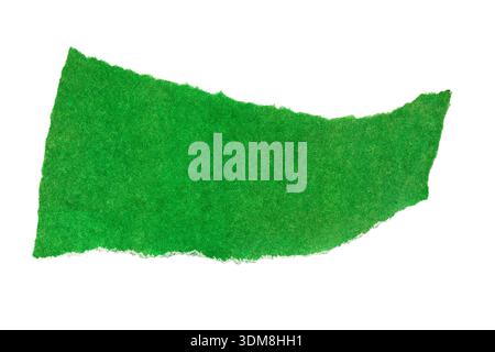 Piece of torn green paper isolated on white background Stock Photo