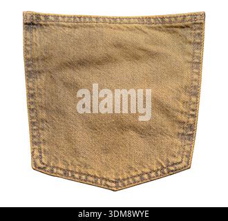 Brown denim jeans pocket, showcasing textile texture and stitching on transparent background Stock Photo