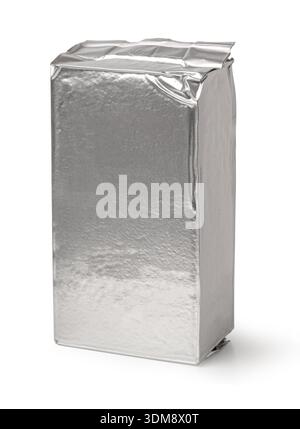Silver foil pillow pouch packaging for food or other products on transparent background Stock Photo