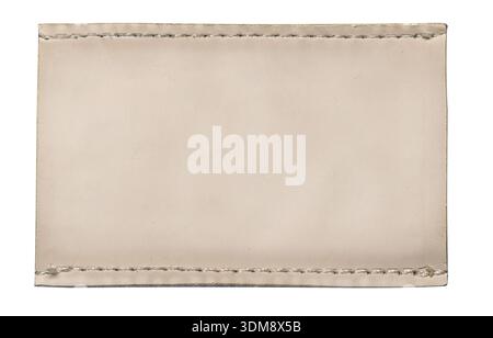 Blank light beige leather label a textured material with visible stitching on transparent background Stock Photo