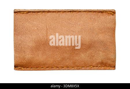 Old leather label, blank and stitched on a transparent background, providing copy space Stock Photo