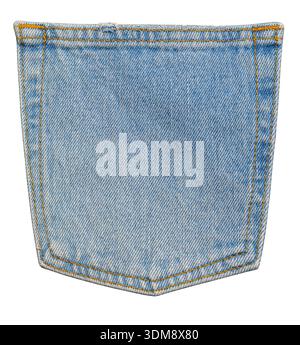 Worn blue denim jeans back pocket cutout with visible fabric texture, on transparent background Stock Photo