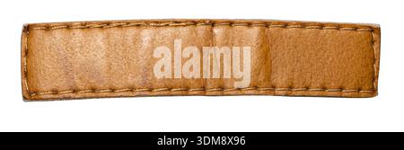Blank light brown leather tag with visible stitching and texture on transparent background Stock Photo