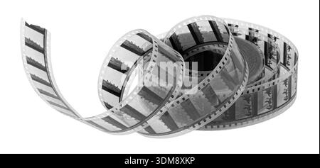 Film strip showing individual frames in a coiled roll, ideal for media and entertainment Stock Photo