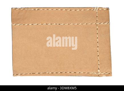 Brown leather tag with visible stitches providing a customizable surface on transparent background Stock Photo