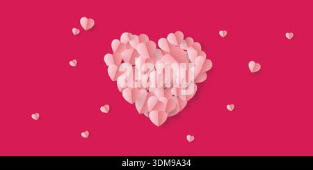 Valentines hearts  with heart shape postcard. Heart elements on pink background. Vector symbols of love in shape of heart for Happy Womens, Mothers, V Stock Vector