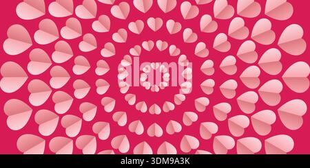 Valentines hearts concentric circle shape postcard. pink background. Vector symbols of love in shape of heart for Happy Womens, Mothers, Valentines Da Stock Vector