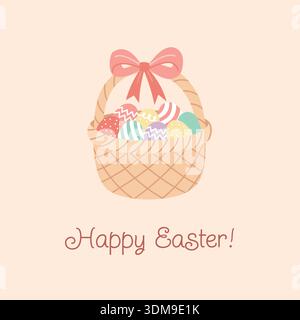 Easter Basket Filled with Colorful Eggs Stock Vector