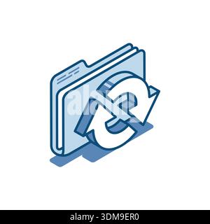 Isometric vector linear icon of the folder with documents and arrows walking in a circle, in color on a white background, work with documentation and Stock Vector