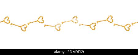 Elegant golden heart-shaped keys. Vector seamless border. Minimalist romantic symbol for Valentine designs Stock Vector