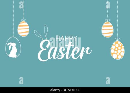 Happy Easter card with easter eggs, garland, and a rabbit. Simple decoration Stock Vector