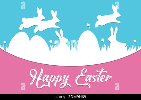 Happy easter colorful paper cut rabbit egg design illustration Stock Vector