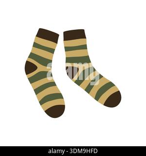 Vector icon striped socks. Funny element in a cartoon style Stock Vector