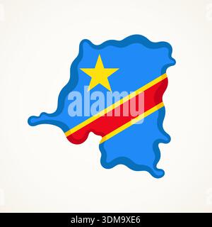 Map of DR Congo colored with Congolese flag and marked with golden line ...