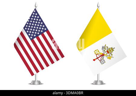 Flags of United States and Vatican City. The concept of partnership and joint action. Symbol of partnership, cooperation, international collaboration, peaceful negotiations, alliance, bilateral communication Stock Vector