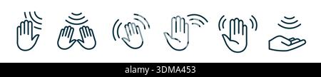 Hand wave sensor motion gesture line icon. Palm wave sensor touch control button automatic signal Stock Vector