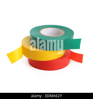 Stack of colorful adhesive tape rolls on white background Stock Photo